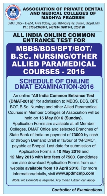 Association of Private Dental and Medical Colleges of MP Ad