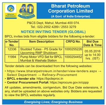 Bharat Petroleum Tender Notice Ad