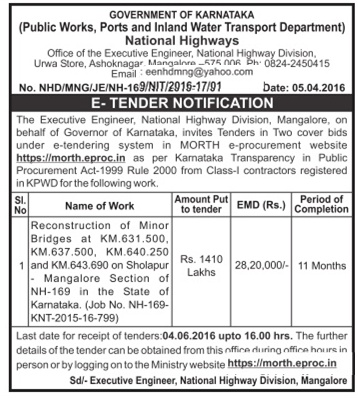Government of Karnataka National Highways Advertisement