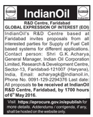 Indian Oil R&D Centre Tender Advertisement