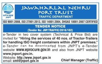 Jawaharlal Nehru Port Trust Tender Notice Ad