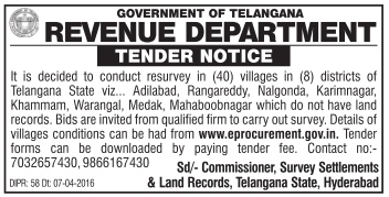 Revenue Department Govt of Telangana Tender Notice Ad