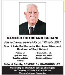 ramesh-hotchand-gehani-obituary-ad-times-of-india-mumbai-13-07-2017