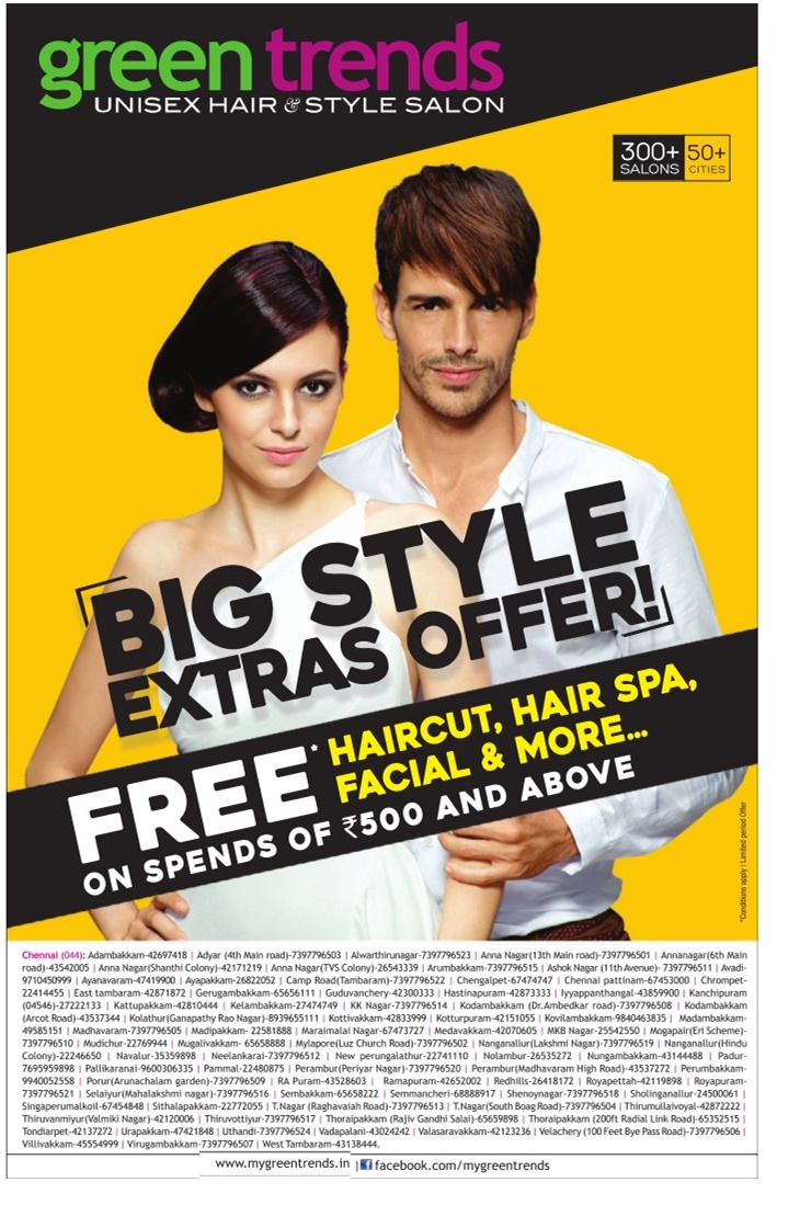 Green Trends Unisex Hair Style Salon Big Style Extras Offer Ad - Advert  Gallery