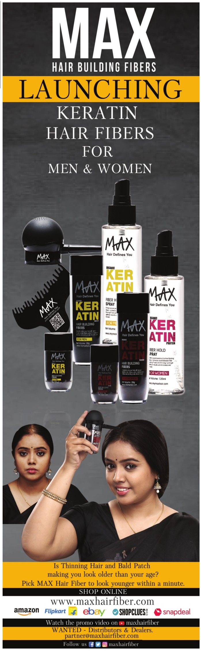 Max Hair Building Fibers Launching Keratin Hair Fibers For Men And Women Ad  - Advert Gallery