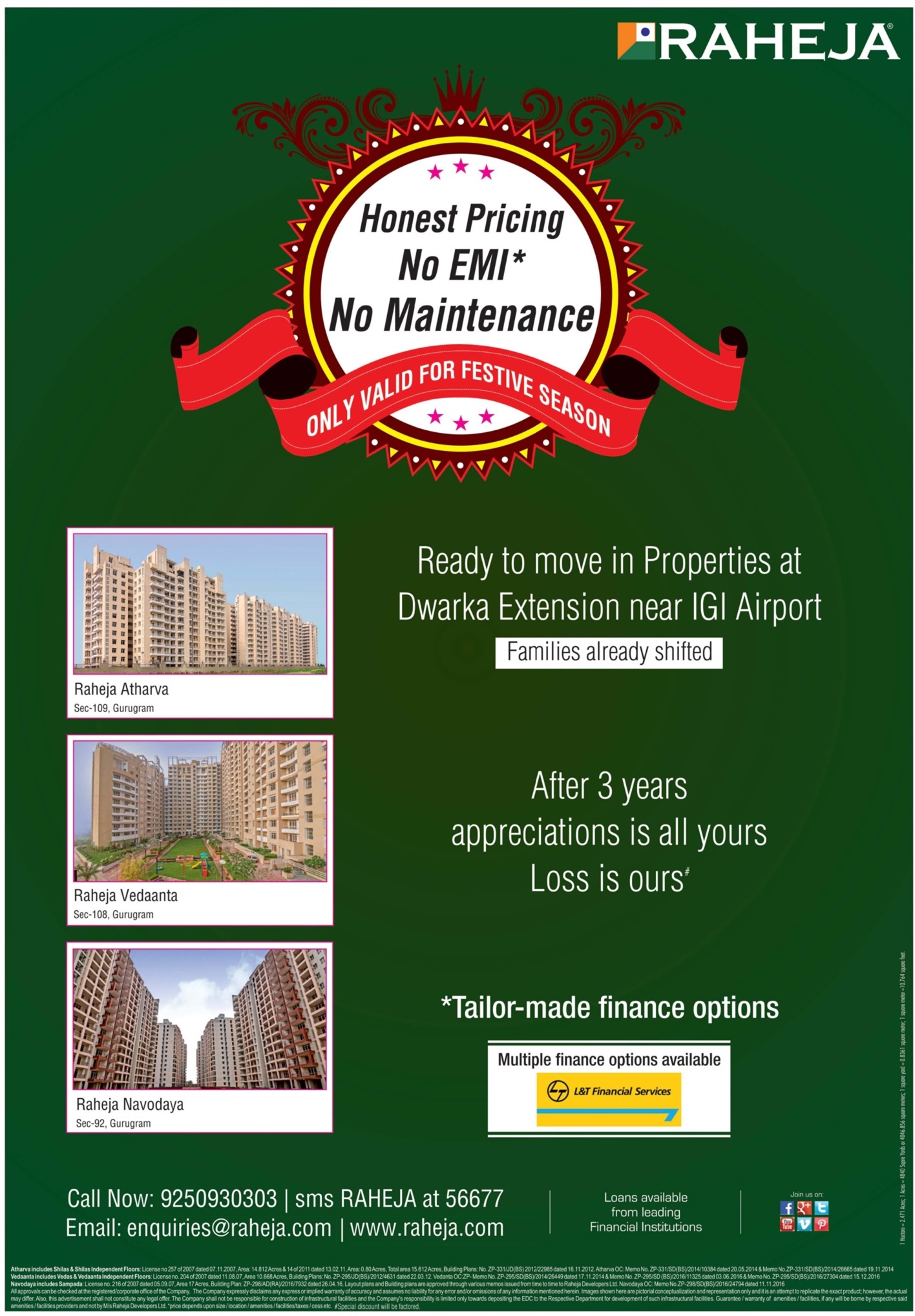 Raheja Homes Honest Pricing No Emi No Maintainance Ad - Advert Gallery