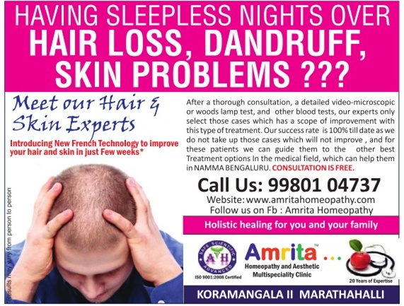 Amrita Homeopathy And Aesthetic Multi Speciality Clinic Having Sleepless  Nights Over Hair Loss Dandruff Skin Problems Ad - Advert Gallery