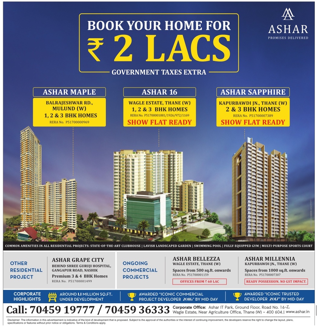 Ashar Book Your Homes For Rs 2 Lacs Ad - Advert Gallery
