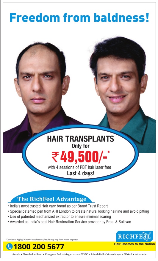 Richfeel Hair Transplant Only For Rs 49500 Ad - Advert Gallery