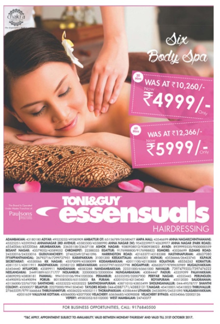Toni And Guy Essensuals Hair Dressing Six Body Spa Ad - Advert Gallery