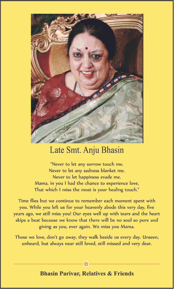 Late Smt Anju Bhasin Ad - Advert Gallery