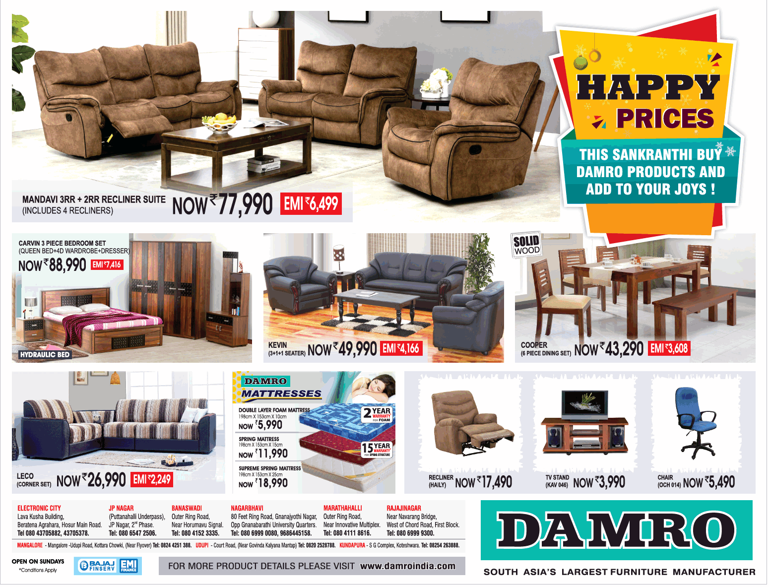 damro bedroom furniture price list