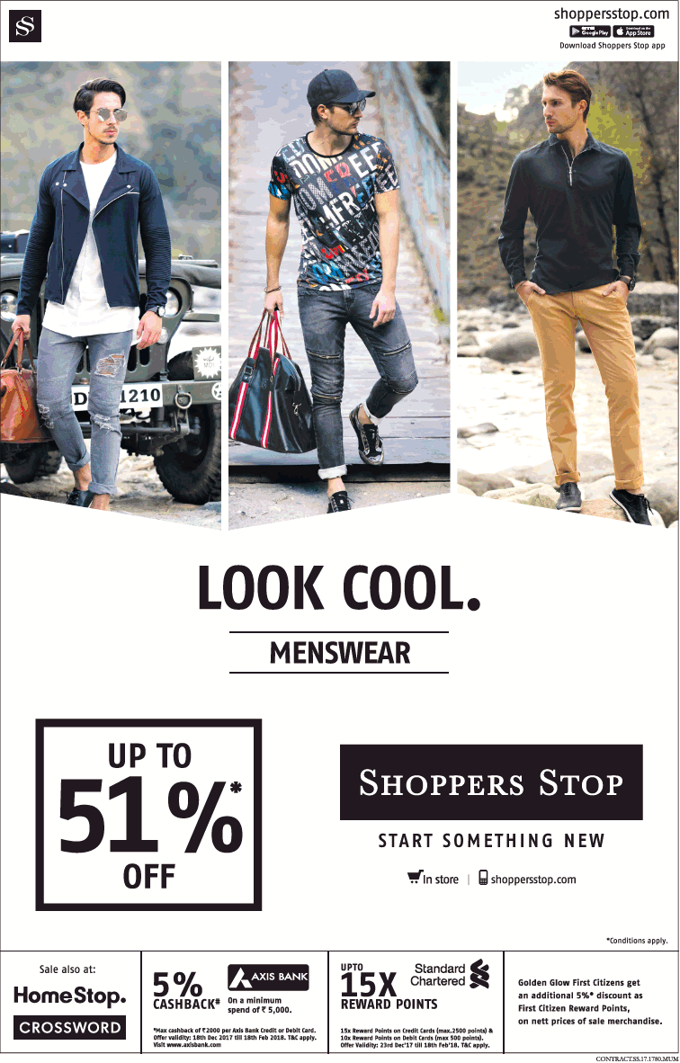 Shoppers Stop Look Cool Menswear Upto 51% Off Ad - Advert Gallery