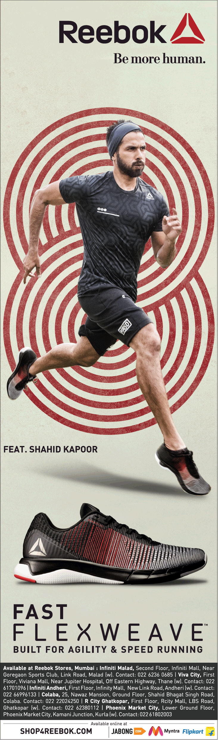krybdyr Tåre Aktiver Reebok Be More Human Fast Flexweave Shoes Shahid Kapoor Ad - Advert Gallery