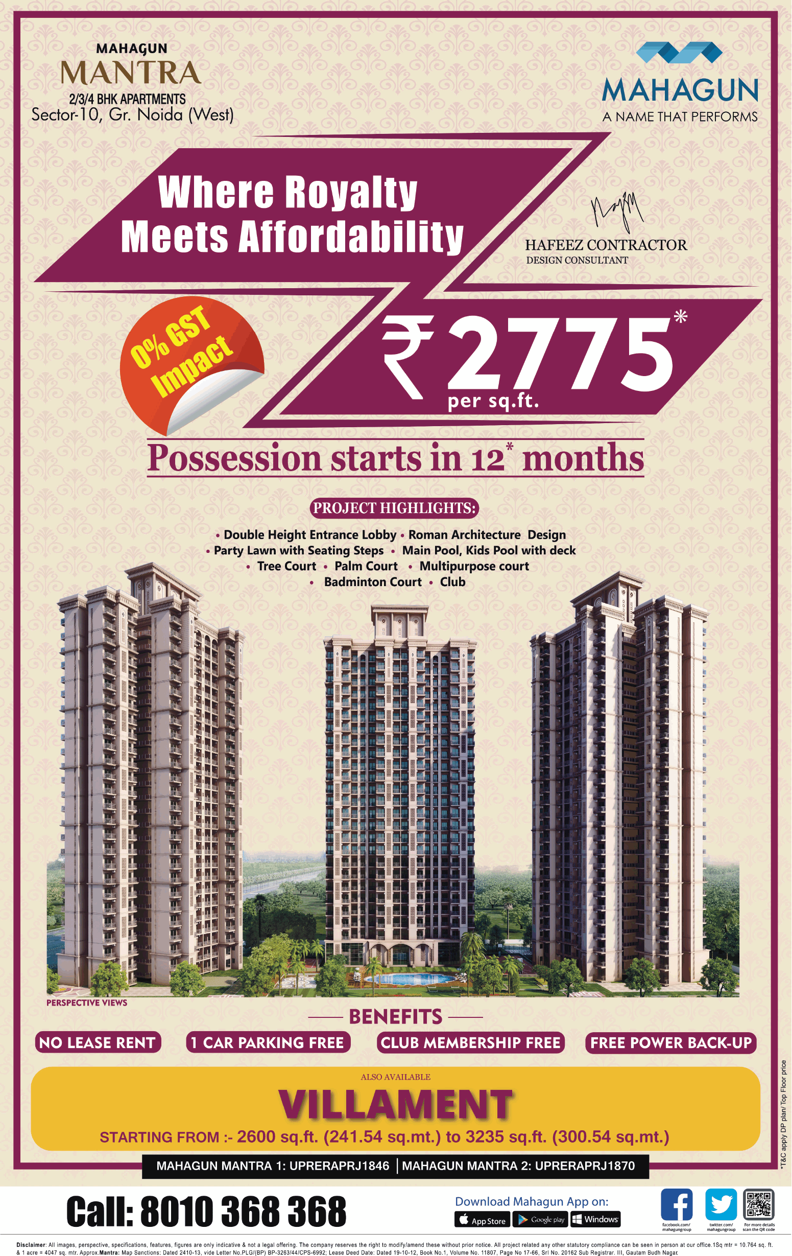Mahagun Where Royalty Meets Affordability Rupees 2775 Per Sq Ft Ad ...
