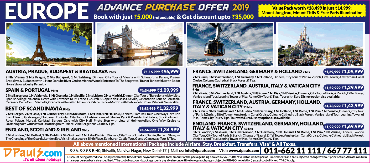 Dpauls Com Europe Advance Purchase Offer 2019 Ad - Advert Gallery