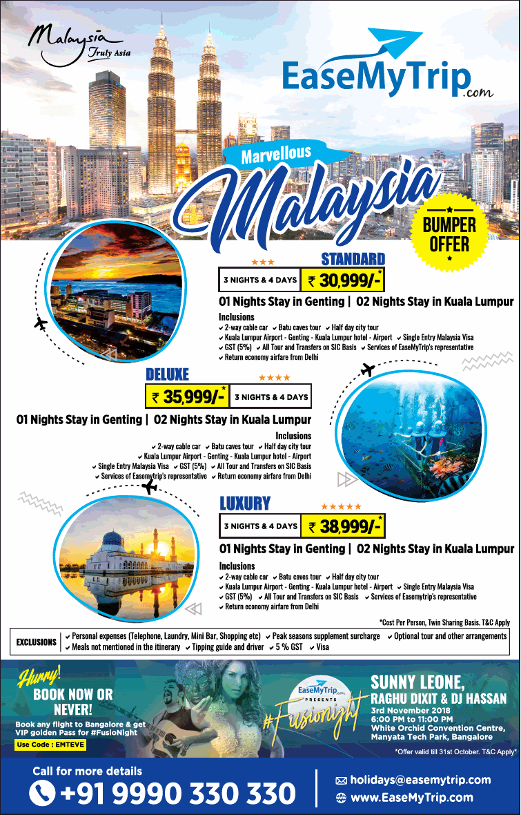 Easymytrip Com Marvellous Malaysia Bumper Offers Ad - Advert Gallery