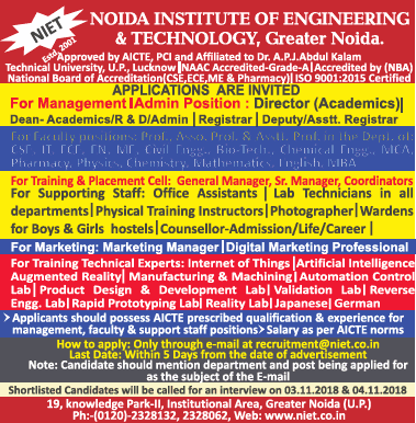 Noida Institute Of Engineering And Technology Applications Are Invited ...