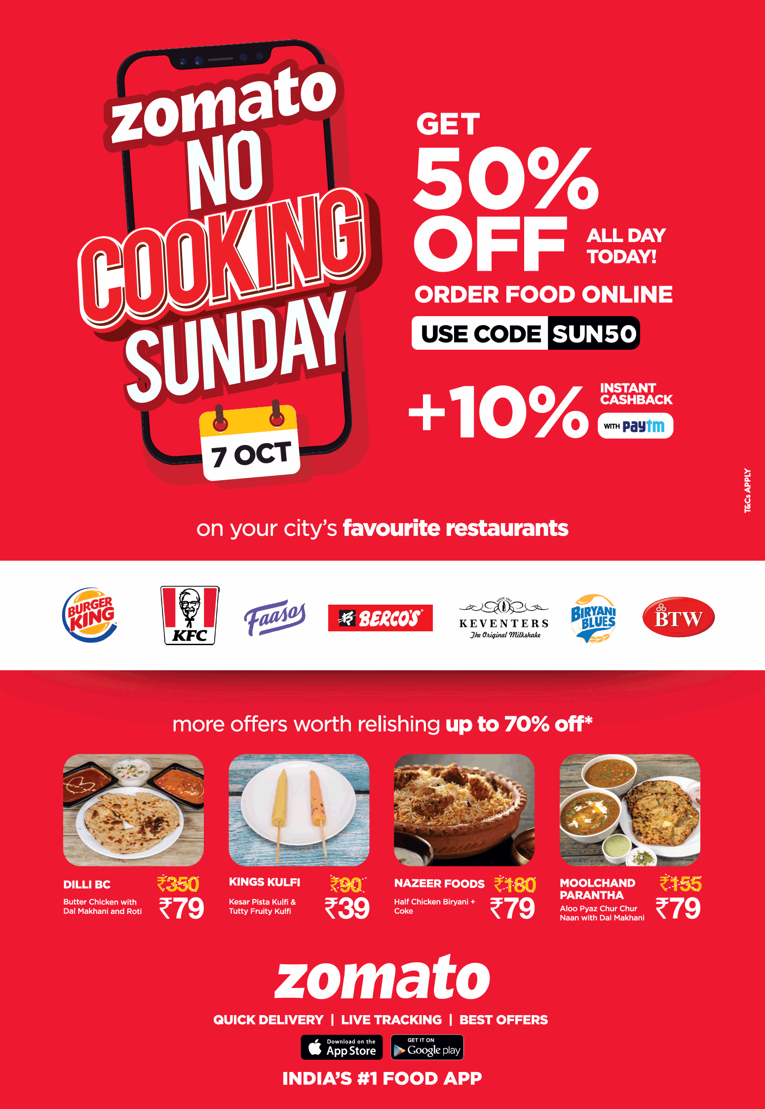 Zomato No Cooking Sunday Get 50% Off Ad - Advert Gallery