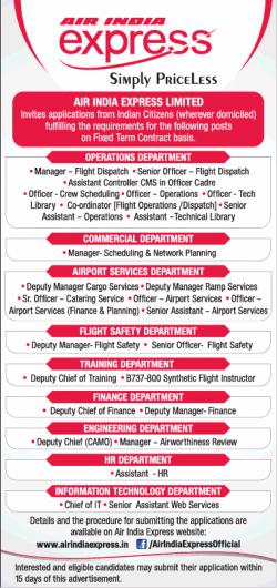 Air India Express Invites Applications for Recruitment Ad in Times Ascent Delhi