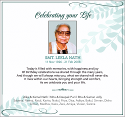 Celebrating Your Life Smt Leela Nath Ad