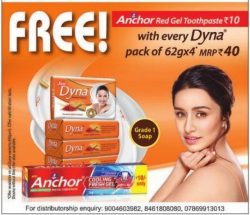 Dyna Soap Free Anchor Red Gel Toothpaste Ad in Rajasthan Patrika Kota