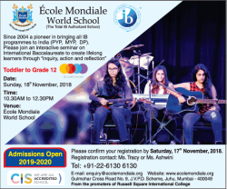 Ecole Mondiale World School Admissions Open Ad in Times of India Mumbai