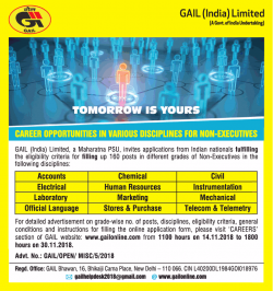 Gail India Limited Career Opportunities Recruitment Ad in Times Ascent Delhi