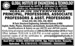 Global Institute Of Engineering And Technology Walk In Interviews Ad
