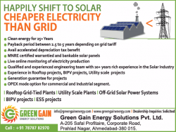 Green Gain Energy Happily Shift to Solar Cheaper Electricity than Grid Ad in Times of India Ahmedabad