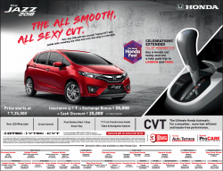 Honda New Jazz 2018 CVT - Celebrations Extended Ad in Times of India Delhi