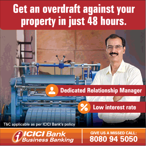 Icici Bank Get an Overdraft against your property in just 48 hours Ad in Times of India Delhi