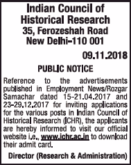 Indian Council Of Historical Research Public Notice Ad in Times of India Delhi