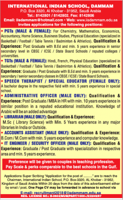 International Indian School Dammam Recruitment Ad in Times Ascent Delhi