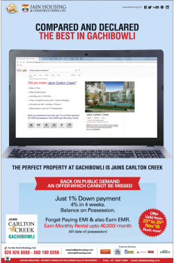 Jain Housing And Constructions Ltd Ad in Deccan Chronicle Hyderabad