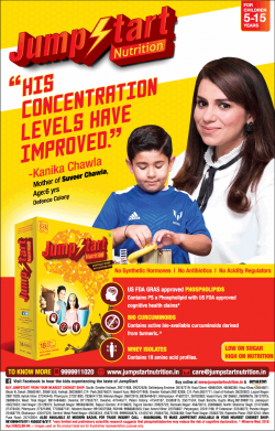 Jump Start Nutrition His Concentration Levels Have Improved Ad in Times of India Delhi