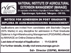 National Institute Of Agricultural Extension Mangement Notice for Admission in Post Graduate Ad