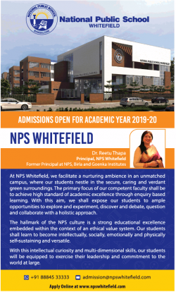 National Public School Admissions Open at NPS Whitefield Ad in Times of India Bangalore