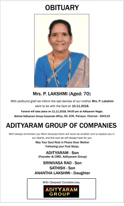 P Lakshmi Obituary Ad
