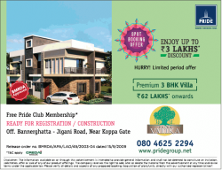 Pride Homes Premium 3 Bhk Villa Rs 62 Lakhs Onwards Ad
