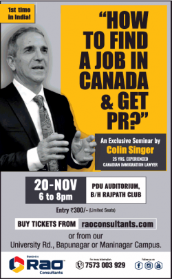 Rao Consultants Seminar on How to find a job in Canada & Get PR by Colin Singer Ad