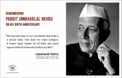 Remembering Pandit Jawaharlal Nehru on his Birth Anniversary Advertisement by Indian National Congress in Times of India Delhi Newspaper