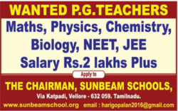 Sunbeam Schools Wanted P G Teachers Ad in Deccan Chronicle Hyderabad