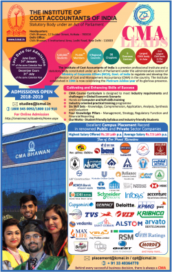 The Institute of Cost Accountants of India Admission Open 2018-19 Ad in Times of India Mumbai
