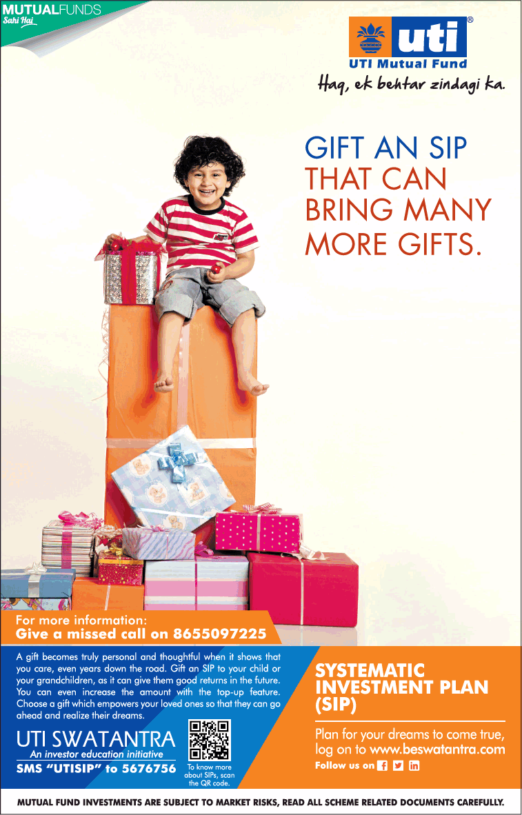 Uti Mutual Fund Gift And Sip That Bring Many More Gifts Ad in Times of India Mumbai