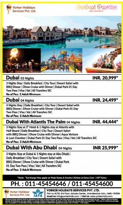 Yorker Holidays Dubai Parks and Resorts Ad in Times of India Delhi