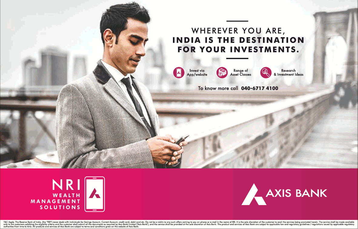 Axis Bank NRI Wealth Management Solutions Ad In TOI Hyderabad Advert Axis Bank NRI Wealth Management Solutions Ad In TOI Hyderabad Advert