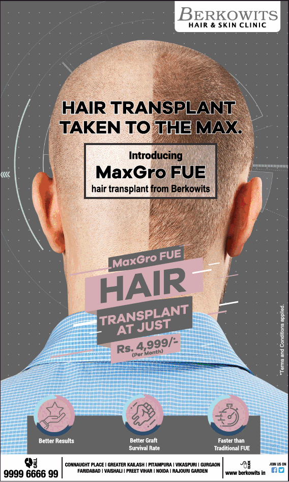 Berkowits Hair And Skin Clinic Introducing MaxGro FUE hair transplant Ad -  Advert Gallery