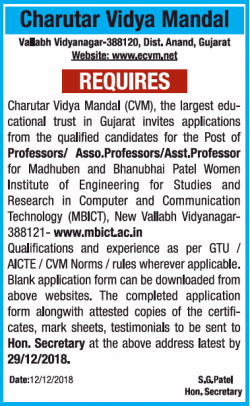 charutar-vidya-mandal-requires-professors-ad-times-of-india-ahmedabad-12-12-2018.png