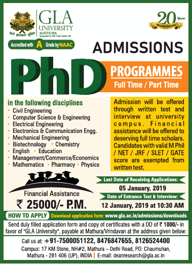 Gla University Admissions Phd Programmes Ad in Times Ascent Delhi ...